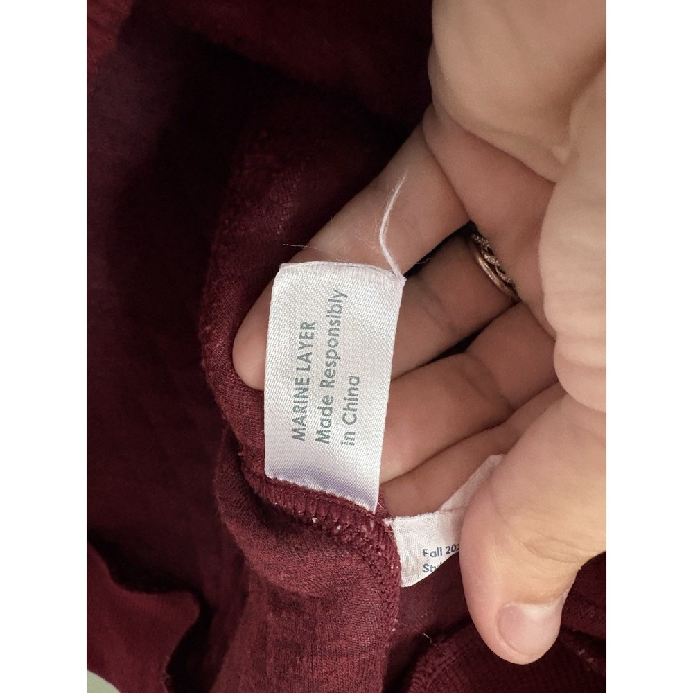 Marine Layer Corbet Quilted Women's Burgundy Solid Knit Pullover Hoodie S - Picture 4 of 6